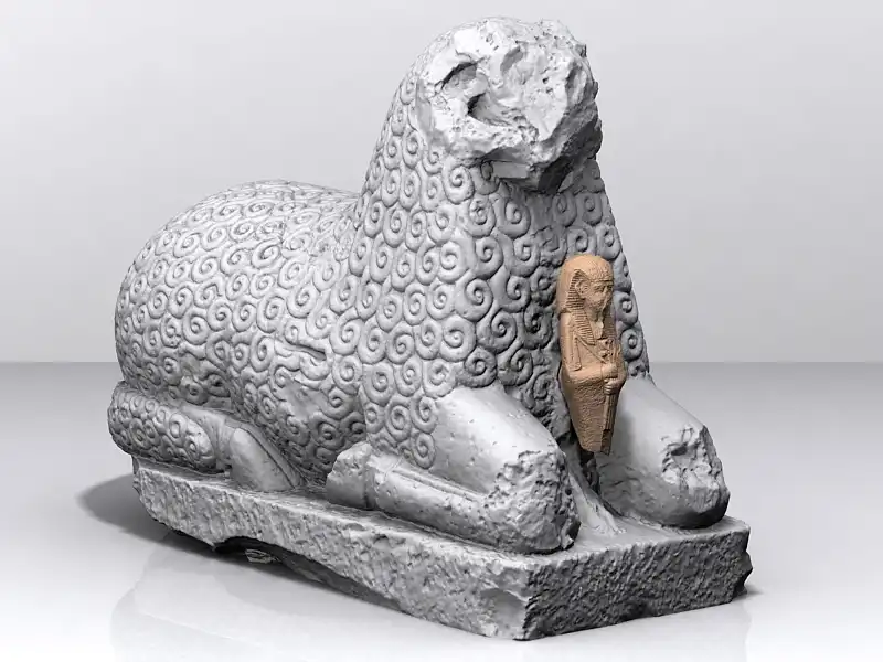 Amuntempel-Naga - 3D-Modell eines Widder mit Königsskulptur