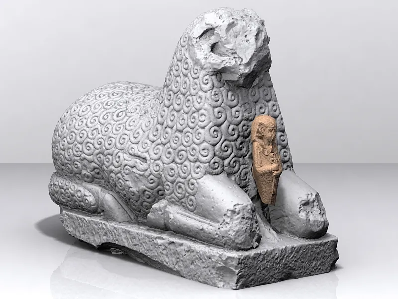 Amuntempel-Naga - 3D-Modell eines Widder mit Königsskulptur