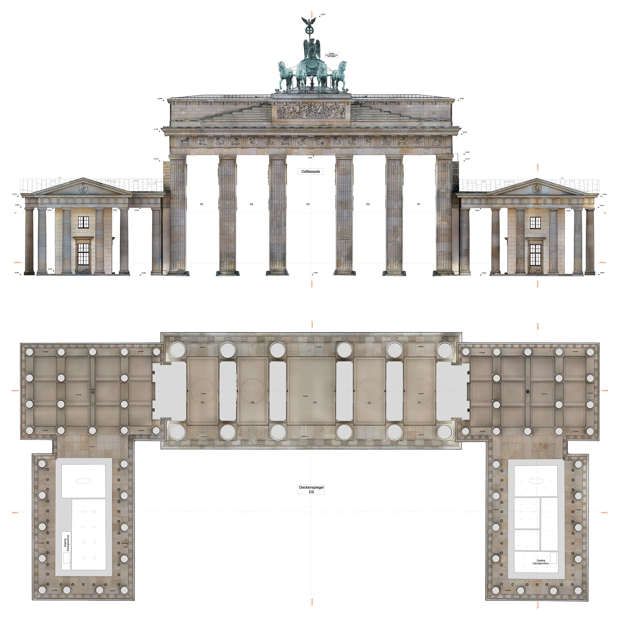 Brandenburger Tor - Berechnung von hochaufgelösten Messbilder und Auszeichnung im CAD