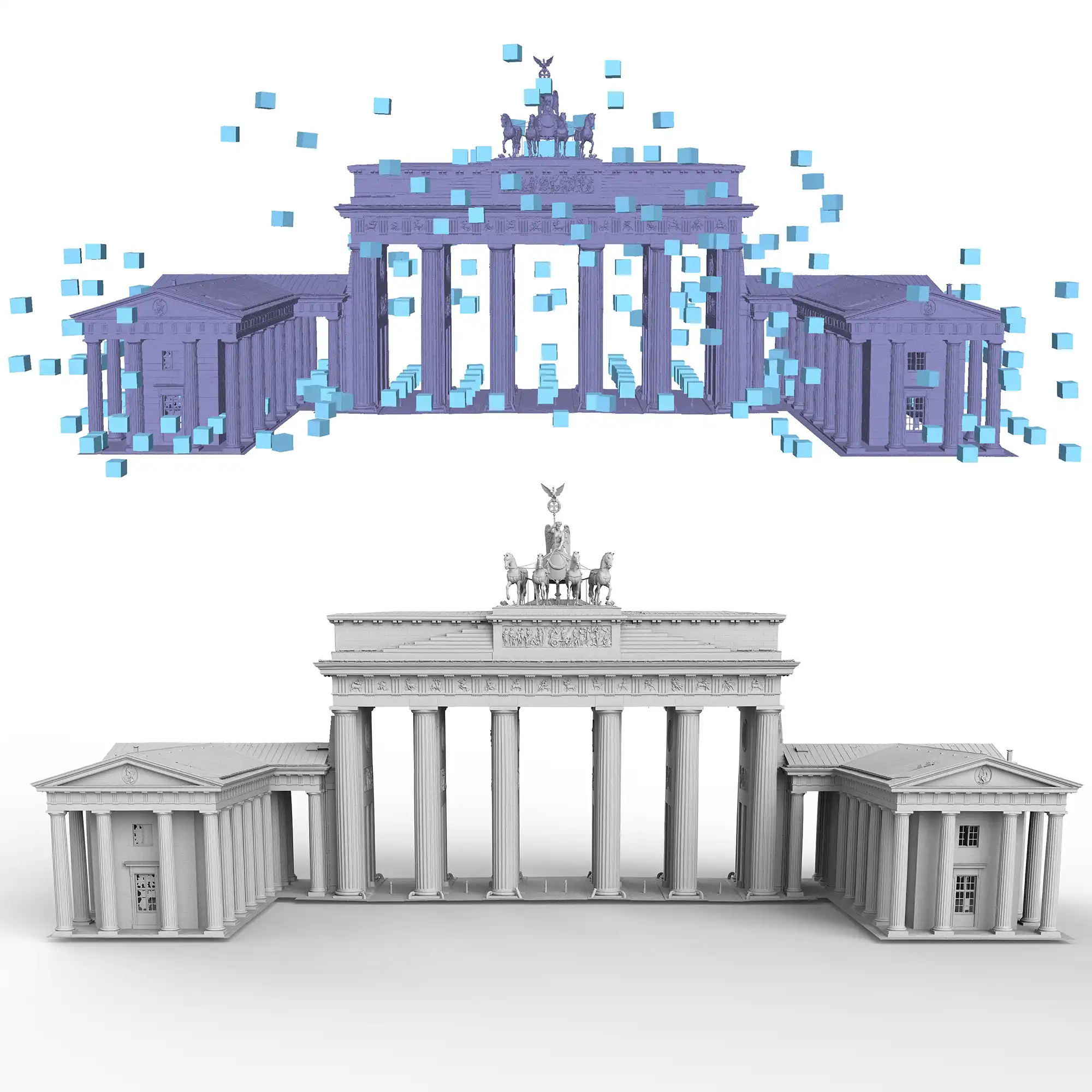 Brandenburger Tor - Standpunkte des Laserscanners und berechnetes 3D-Modell