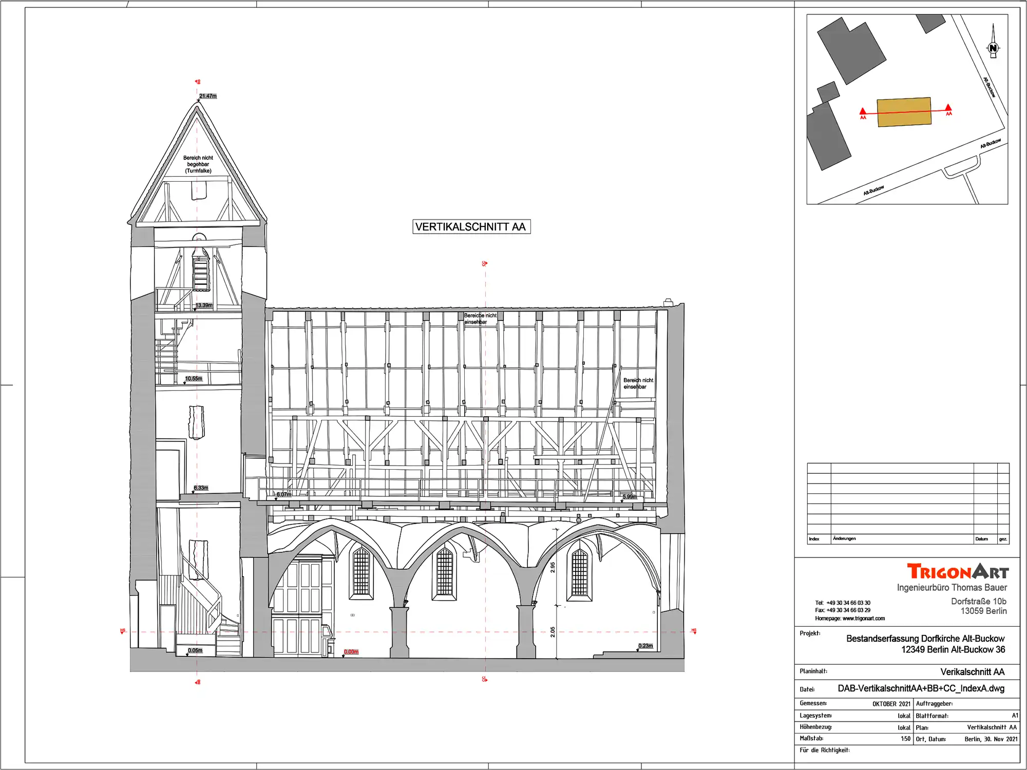 Dorfkirche Alt-Buckow - CAD Vertikalschnitt Dorfkirche Alt-Buckow