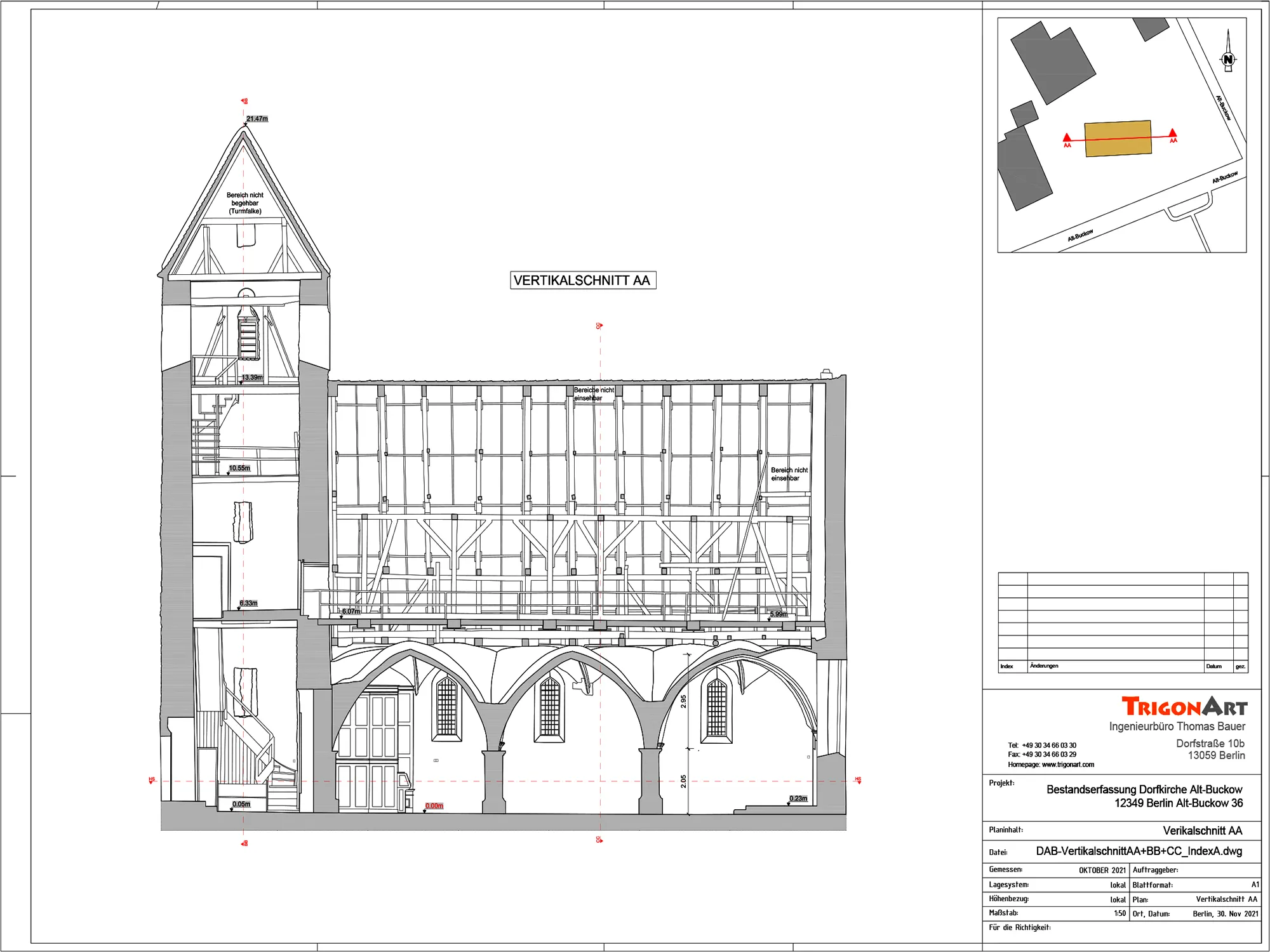 Dorfkirche Alt-Buckow - CAD Vertikalschnitt Dorfkirche Alt-Buckow