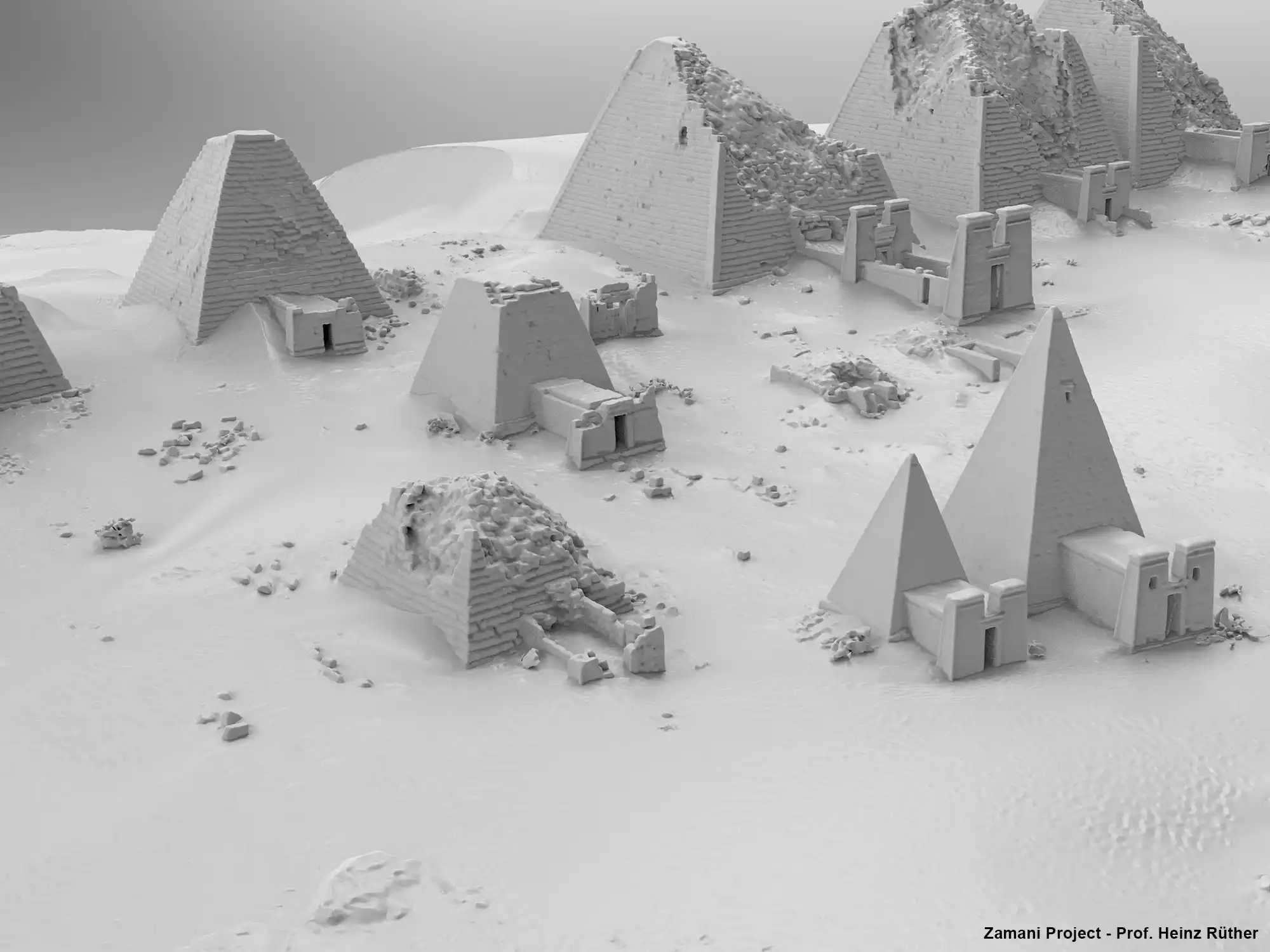 Meroe (Sudan) - Blick ins virtuelle 3D-Gesamtmodell des Pyramidenfeldes