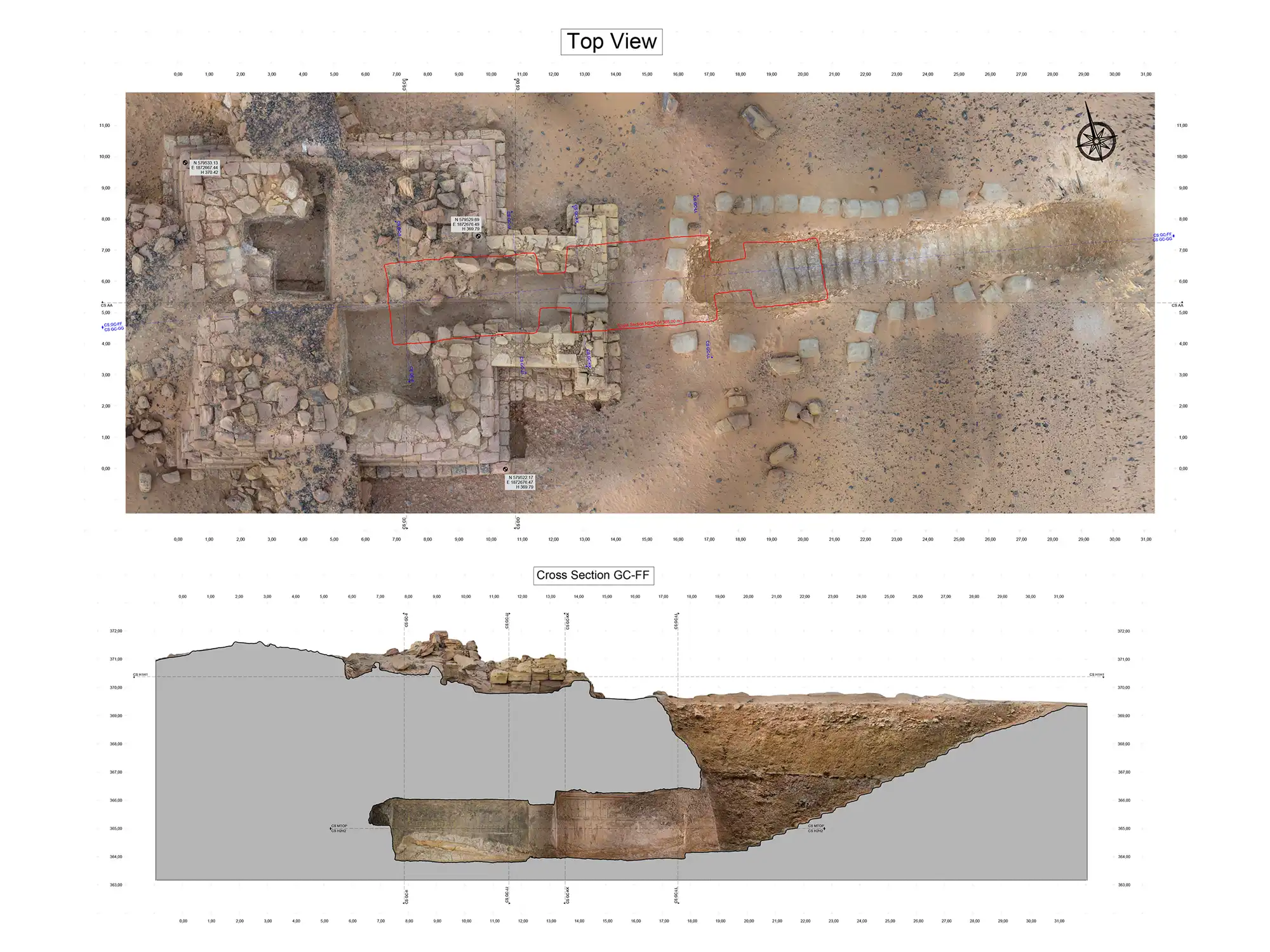 Meroe (Sudan) - Herstellung von CAD-Plänen nach Freilegung von Pyramide 503 