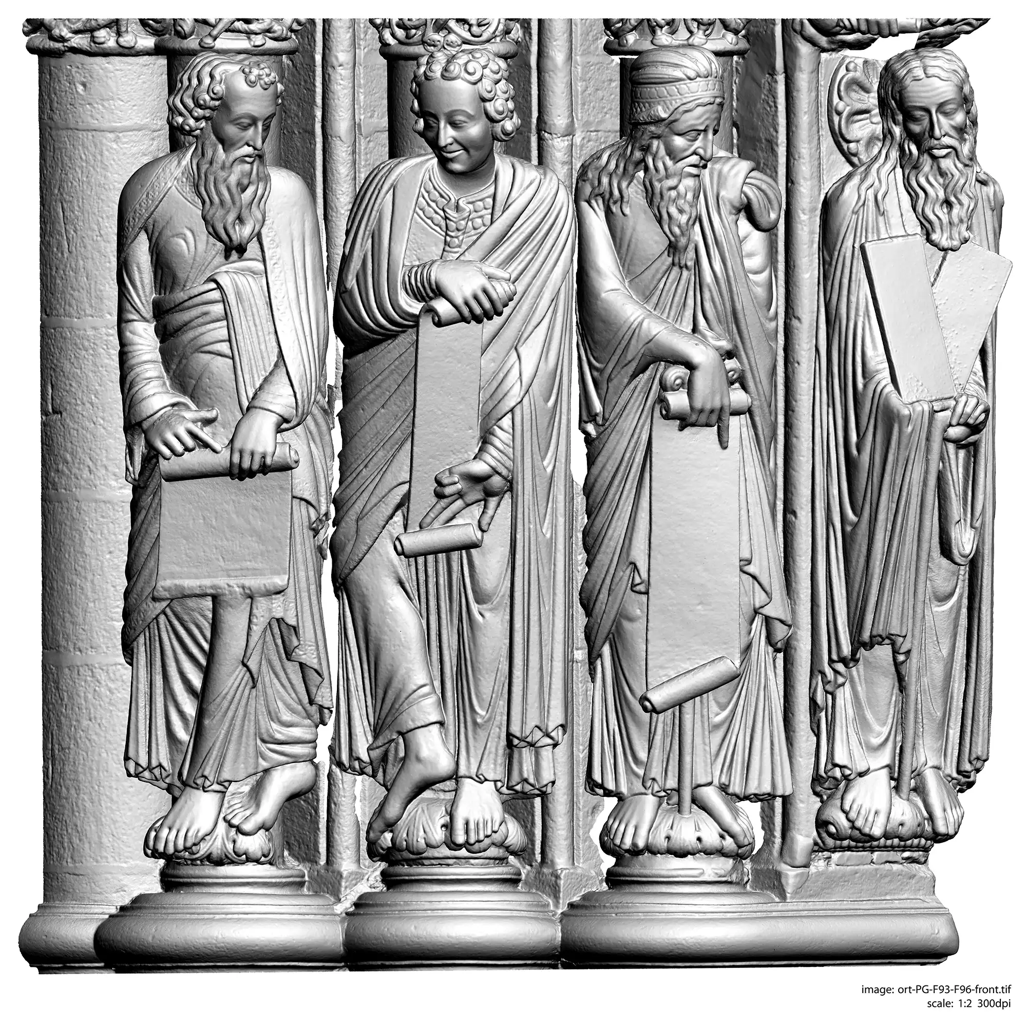 Portico de la Gloria (Spanien) - Messbild einer Skulpturengruppe